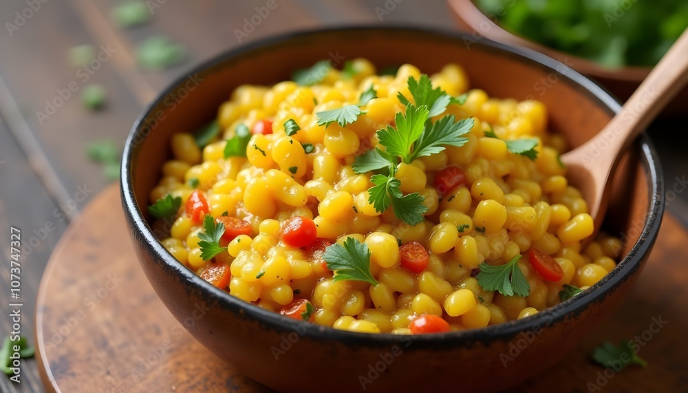 Delicious Lentil Dal Served in a Bowl with Fresh Herbs Delicious Lentil Dal Served in a Bowl with Fresh Herbs