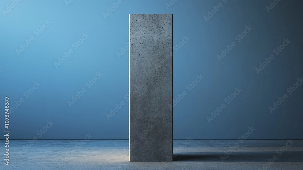 A gray pillar stands in a room with a blue wall A gray pillar stands in a room with a blue wall