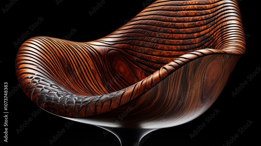 A sculptural wooden chair with a smooth, flowing design, showcasing craftsmanship and elegance. A sculptural wooden chair with a smooth, flowing design, showcasing craftsmanship and elegance.