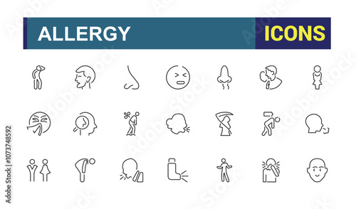 allergy and disease line web icon set. Containing health, allergy, lung, nut, sneeze and more. Outline icons pack. Editable vector stroke.