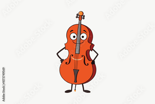 Musical instruments. Funny cello in cartoon style. Isolated musical concert instrument in flat style for icon or logo.