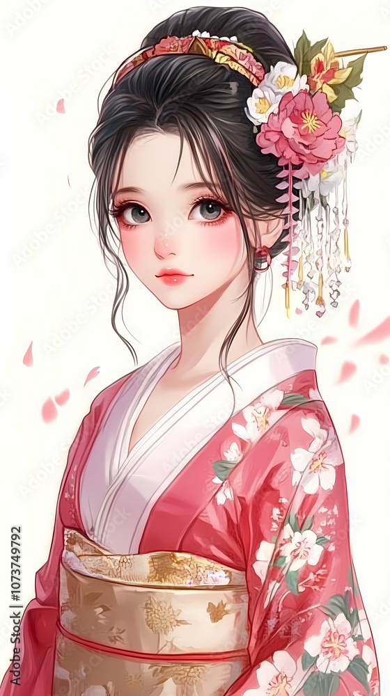 Beautiful Anime Woman in Kimono: Japanese-Inspired Art Beautiful Anime Woman in Kimono: Japanese-Inspired Art