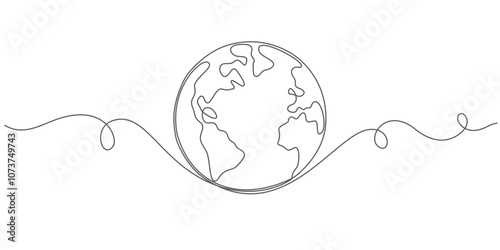 Continuous Earth line drawing symbol. World map one line art. Earth globe hand drawn. Stock vector illustration