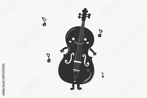 beautiful Wooden Violin in Cartoon Style Isolated on White Background