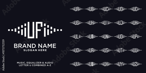 Set of audio, equalizer, and music logo design initial u combine with letter a to z and white color