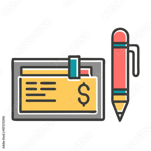 Colorful checkbook and pen icon, modern design for financial transactions and budgeting,
