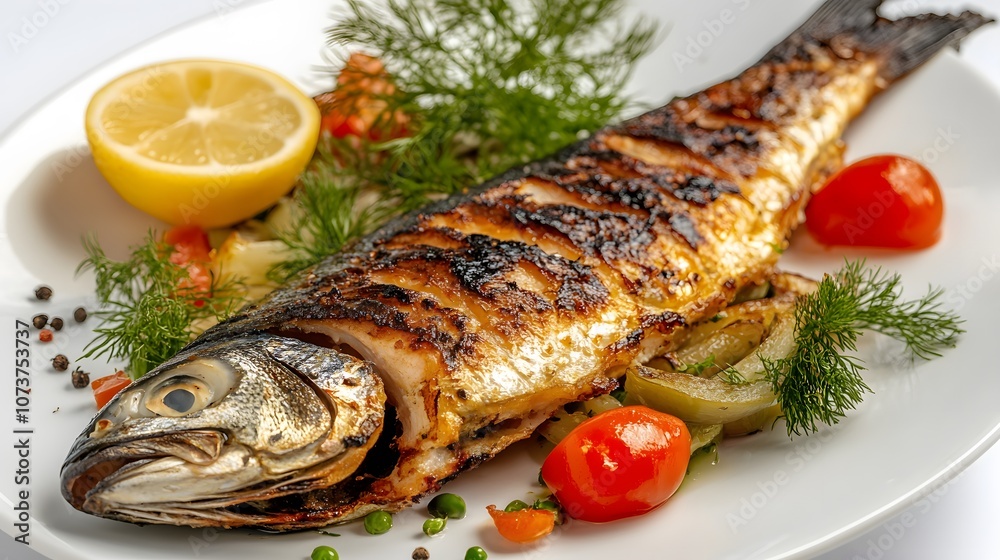Food on White Background, Grilled Bluefish, Photo Realistic, Wallpaper, Cover and Screen for Smartphone, PC, Laptop, 9:16 and 16:9 Format Food on White Background, Grilled Bluefish, Photo Realistic, Wallpaper, Cover and Screen for Smartphone, PC, Laptop, 9:16 and 16:9 Format