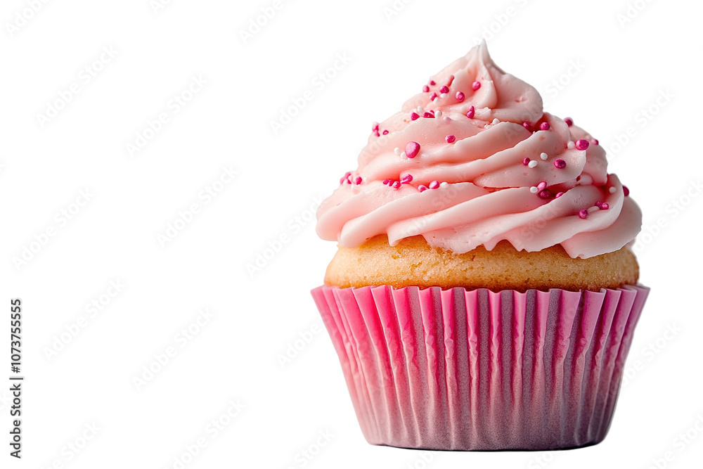 A pink cupcake with pink frosting and pink sprinkles. on transparent background. A pink cupcake with pink frosting and pink sprinkles. on transparent background.