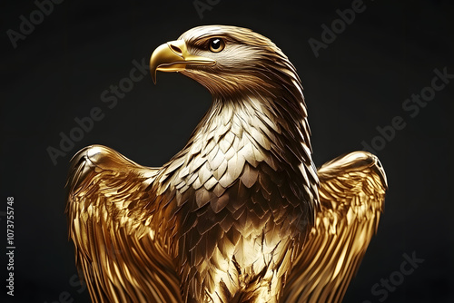 Gold Eagle. 3D Illustration of American Bald Hawk in Stunning Gold Finish