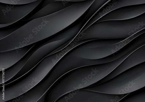 Abstract black background with smooth, flowing, layered waves, creating a sense of depth and texture.