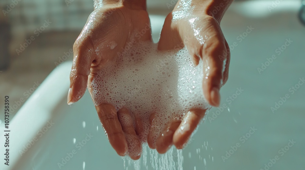 Fototapeta premium Hands Washing with Soap Under Running Water.