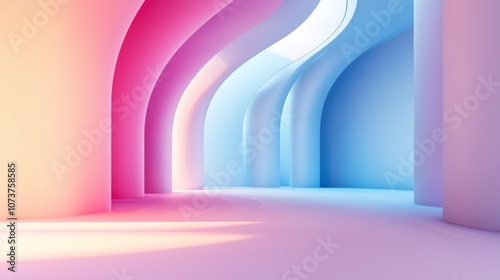 Abstract modern gradient interior with soft pink and blue lighting creating a futuristic vibe photo