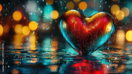 Wallpaper Mural   Heart-shaped object drifting on water, bathed in colorful light Torontodigital.ca