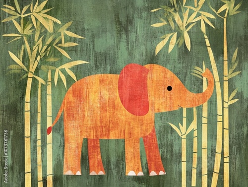 Stylized illustration of an elephant surrounded by bamboo ideal for poster or print design photo