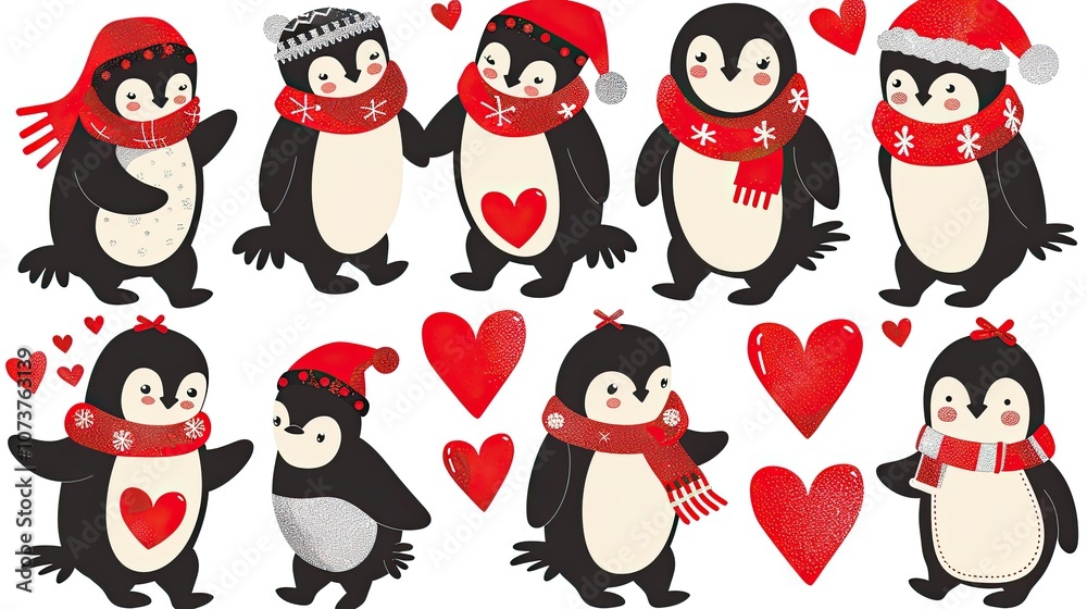 A set of cute cartoon penguins A set of cute cartoon penguins