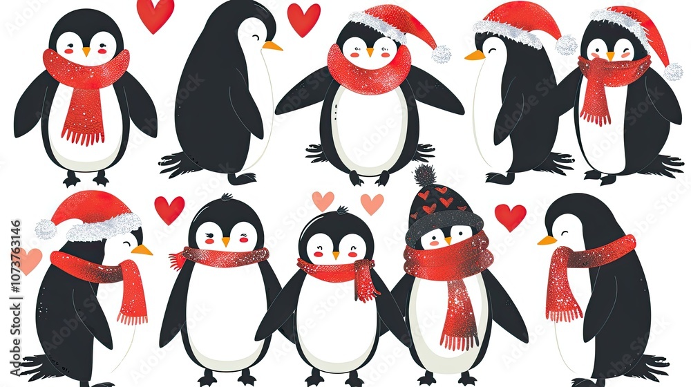 Obraz premium A set of cute cartoon penguins 
