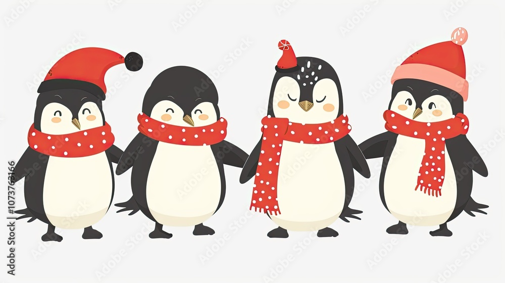 Fototapeta premium A set of cute cartoon penguins 