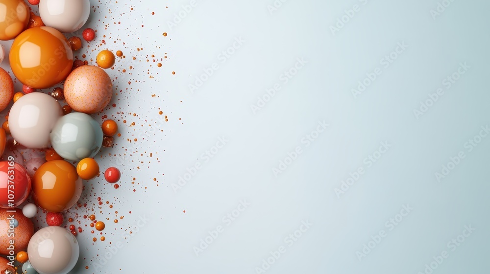 A captivating image of vibrant spheres clustered on the left, set against a blue background with scattered speckles. This abstract art piece evokes creativity. A captivating image of vibrant spheres clustered on the left, set against a blue background with scattered speckles. This abstract art piece evokes creativity.