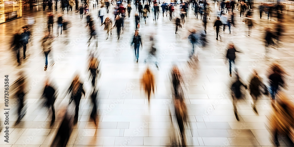 Obraz premium People move through the city streets, captured in an artistic motion blur.