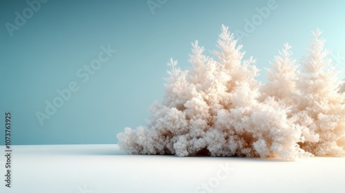 A group of frost-covered white trees creates a beautiful winter scene set against a clear blue sky, evoking tranquility and the essence of a snowy landscape.