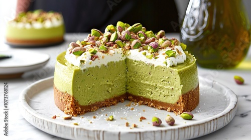 Wallpaper Mural   A clear close-up image of a cake slice on a plate against a blurred background of the remaining cake Torontodigital.ca