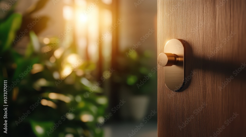 Sunlight floods a modern room through an open door, casting warm light on a polished wooden surface that leads to a lush garden full of greenery and peace. Sunlight floods a modern room through an open door, casting warm light on a polished wooden surface that leads to a lush garden full of greenery and peace.
