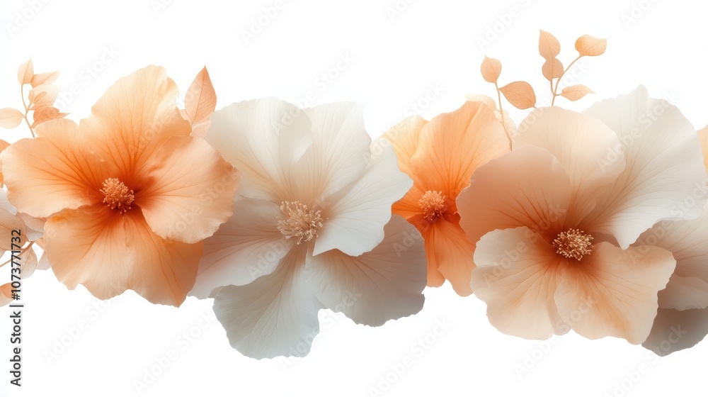 An artistic bouquet featuring peach and white flowers set against a soft background, evoking feelings of peace, elegance, and harmonious balance.