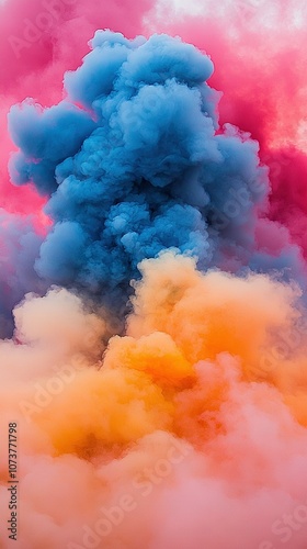  A vibrant plume of smoke billowing from a rooftop amidst a hazy sky