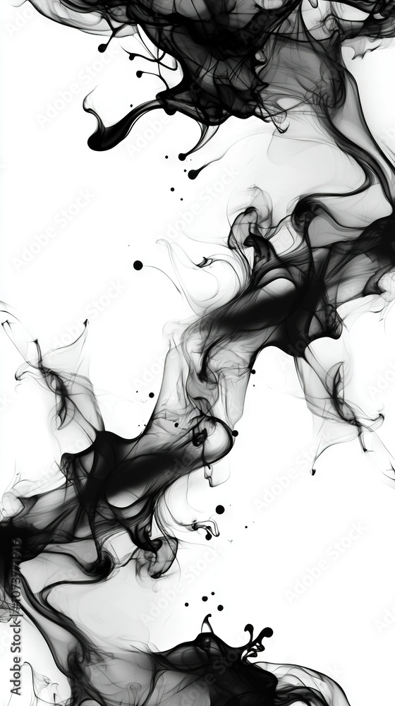 Fototapeta premium A monochrome image of smoke escaping from a mobile phone cover against a white background
