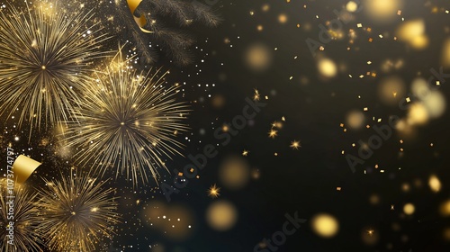 Celebrate the New Year With Festive Golden Fireworks and Sparkling Confetti Filling the Night Sky