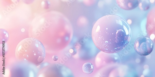 Soft floating bubbles on pastel abstract background