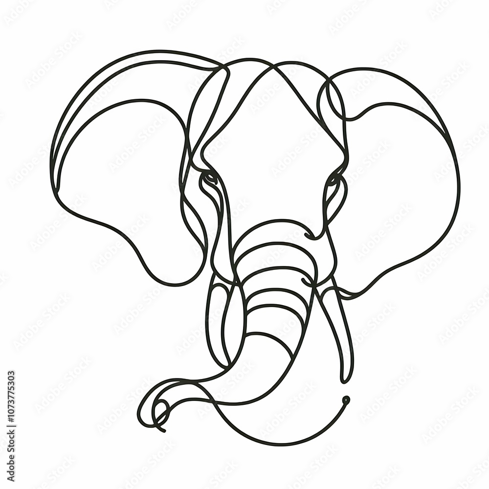 Minimalist Black and White Line Art of an Elephant's Face with Curved Trunk and Flowing Outline
Minimalist Black and White Line Art of an Elephant's Face with Curved Trunk and Flowing Outline