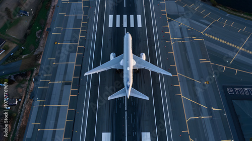 aerial or bird eye view of airbus a380 airplane taking off from the runway with background, powerful engines, and motion blur effect.