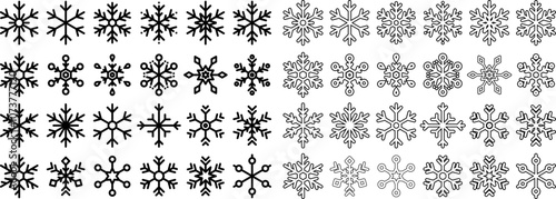 snow crystal icons with editable strokes and outline for Christmas,  flakes, snow flowers, ice crystals