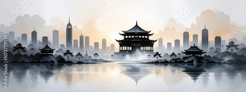 illustrazione sfondo con elementi astratti a tema paesaggistico surreale