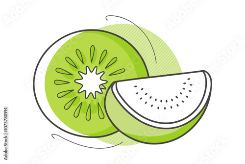 Kiwi Fruit Vector Illustration with Slice – Color Line Drawing