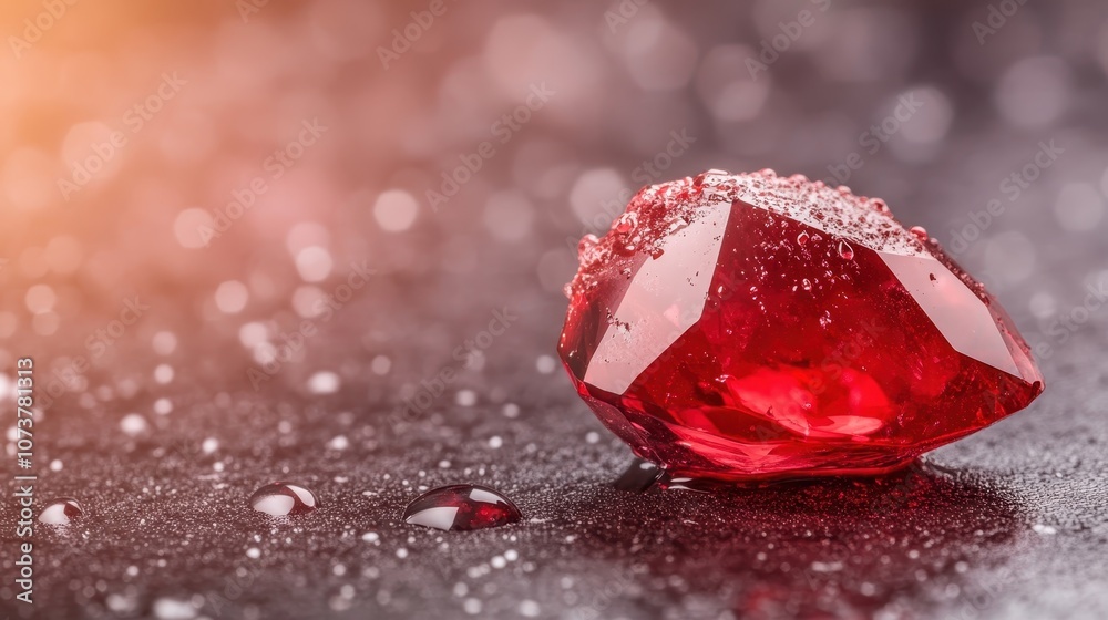 A vibrant red gemstone is placed on a textured surface, catching light beautifully. The gem's facets create an enchanting play of reflections and brilliance. A vibrant red gemstone is placed on a textured surface, catching light beautifully. The gem's facets create an enchanting play of reflections and brilliance.