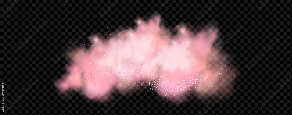 Pink powder dust with glittering shimmering swirls, shiny glitter design. Magical motion, sparkling lines on a black background. Pink powder dust with glittering shimmering swirls, shiny glitter design. Magical motion, sparkling lines on a black background.