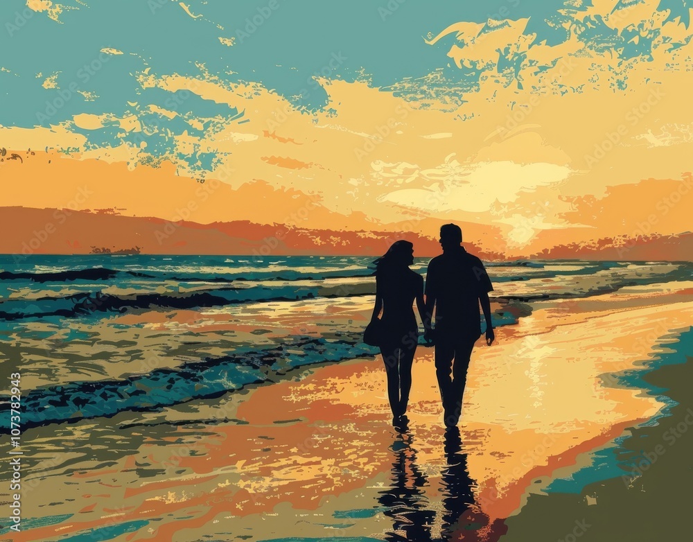Fototapeta premium walk on the beach, valentine day
