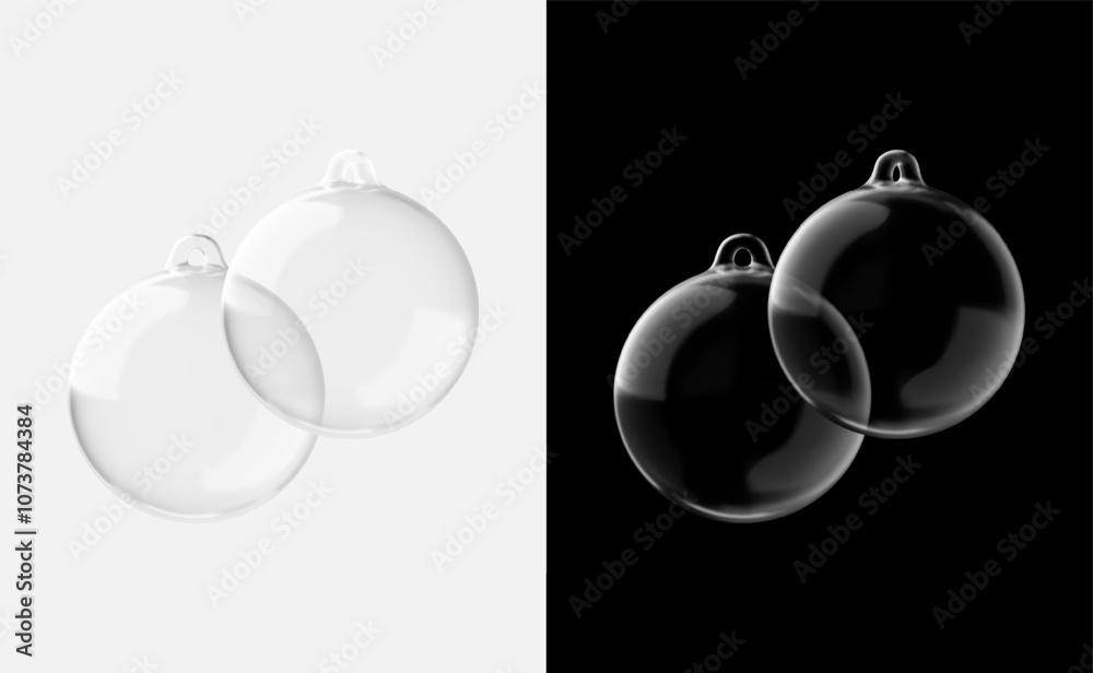 Set of Christmas glass transparent ball. Christmas tree decoration made of glass. Xmas realistic 3d design element ornament isolated on background. Vector illustration Set of Christmas glass transparent ball. Christmas tree decoration made of glass. Xmas realistic 3d design element ornament isolated on background. Vector illustration