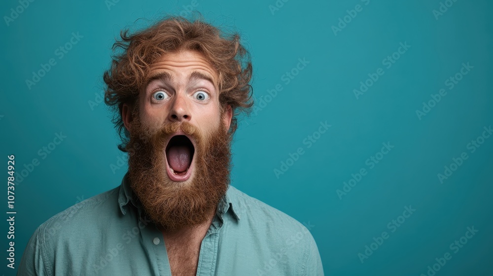 A bearded man in a green shirt is captured mid-exclamation with wide eyes and mouth open, conveying an expression of surprise and dramatic astonishment. A bearded man in a green shirt is captured mid-exclamation with wide eyes and mouth open, conveying an expression of surprise and dramatic astonishment.