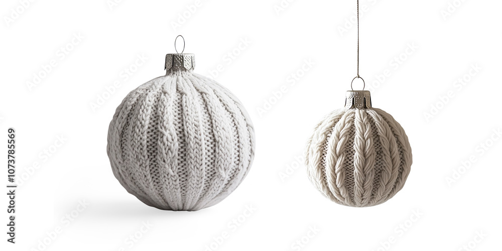 Knitted Red and White Christmas Ornaments on a Transparent Background Knitted Red and White Christmas Ornaments on a Transparent Background