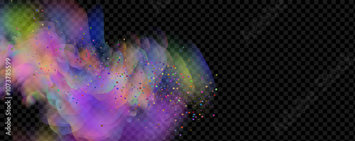 Background of an explosion of colorful smoke clouds.Multicolor fog with blue and yellow particles.Explosions of color powder.