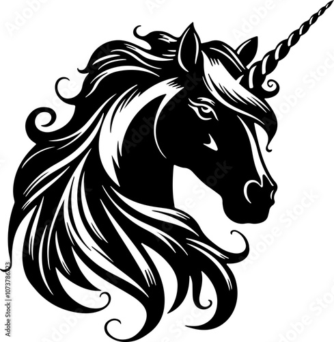 stylized black unicorn head illustration