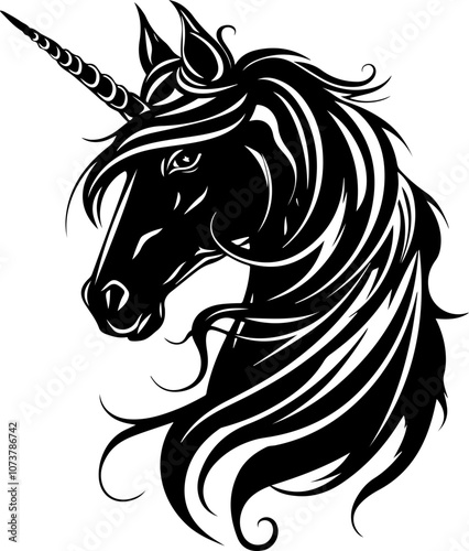 stylized black unicorn head illustration
