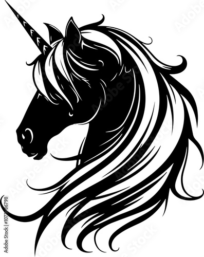 stylized black unicorn head illustration