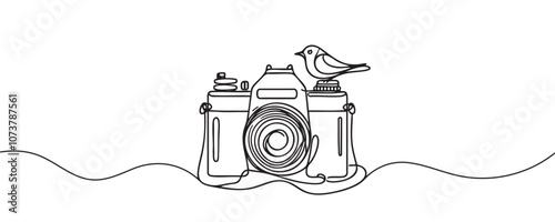 Photo camera one line. photographer camera. Vector illustration in minimalist style