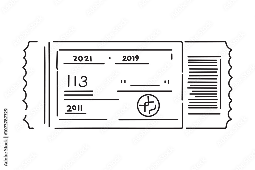 Ticket icon one line, vector flat outline vector illustration Ticket icon one line, vector flat outline vector illustration