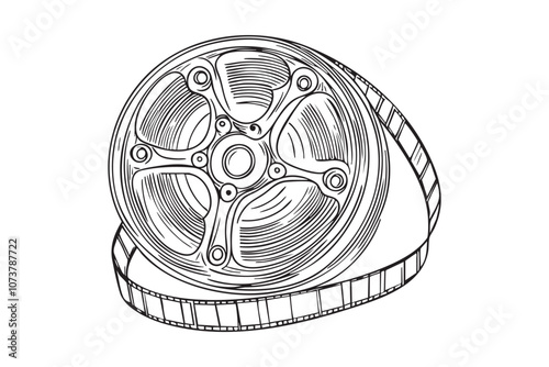 One continuous line drawing stack of retro old classic movies video tape reel. Vintage film frame concept of film strip element one line. vector illustration