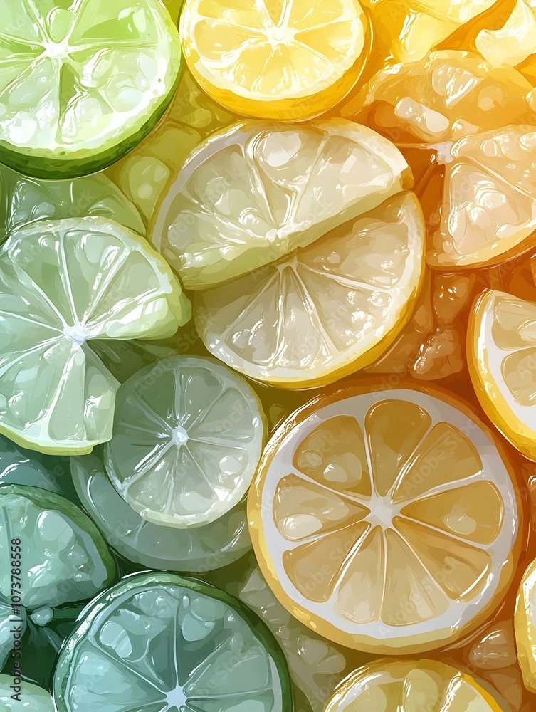 A vibrant assortment of sliced citrus fruits including limes, lemons, and oranges arranged artistically, showcasing their bright colors and juicy textures. A vibrant assortment of sliced citrus fruits including limes, lemons, and oranges arranged artistically, showcasing their bright colors and juicy textures.